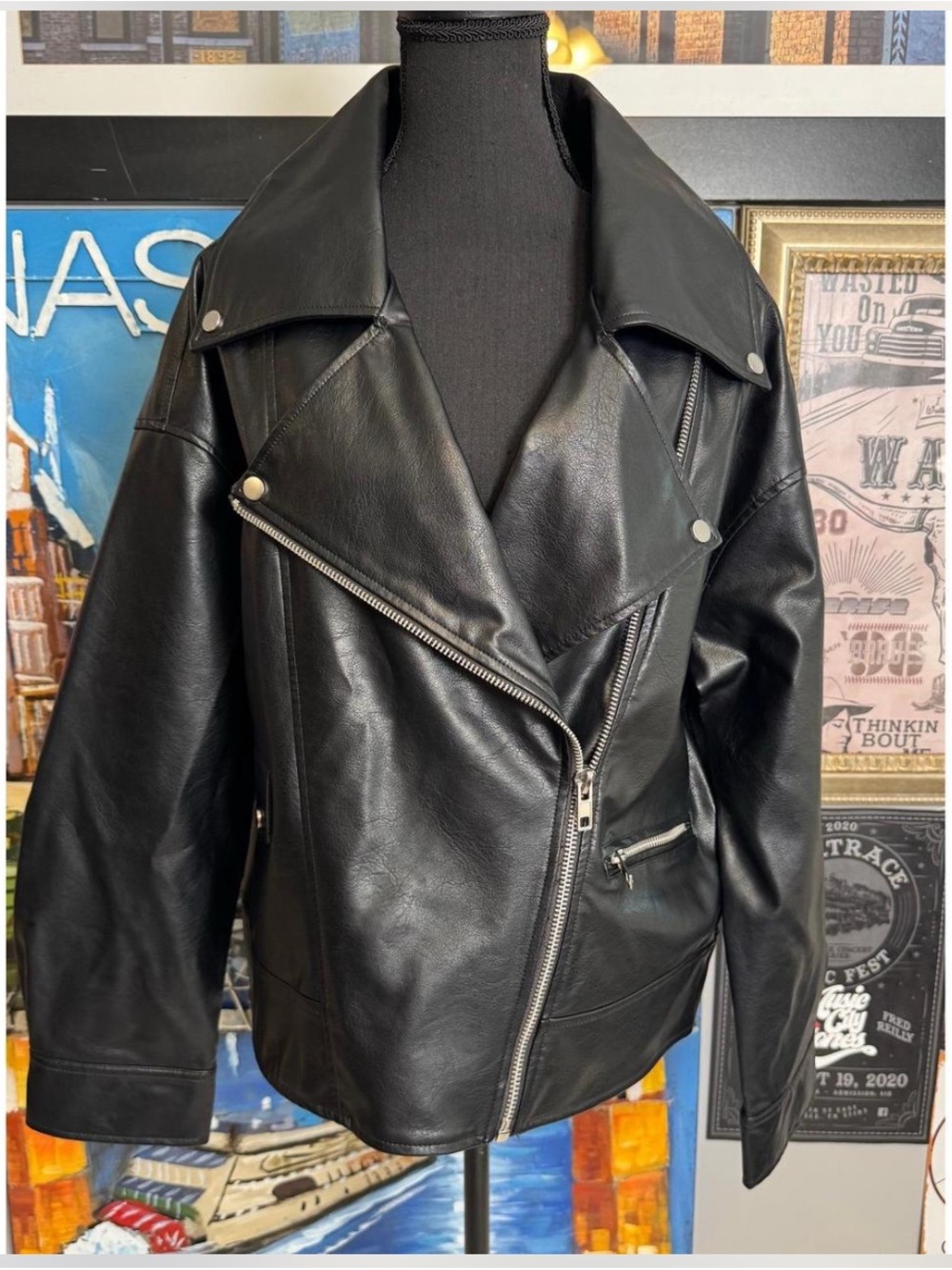 a.n.a Black Faux Leather Moto Jacket with Silver Hardware